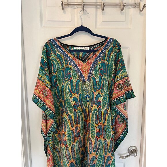 Vintage Jessica Taylor Hippy Paisley Short Sleeve Kaftan Maxi Dress OS - Picture 2 of 6